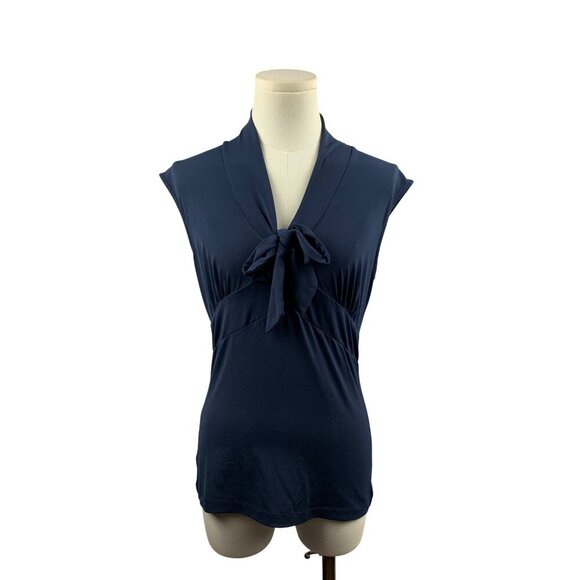 Merona Navy Sleeveless V-Neck Bow Tie Blouse XS Polyester/Spandex Womens Top - Picture 1 of 5